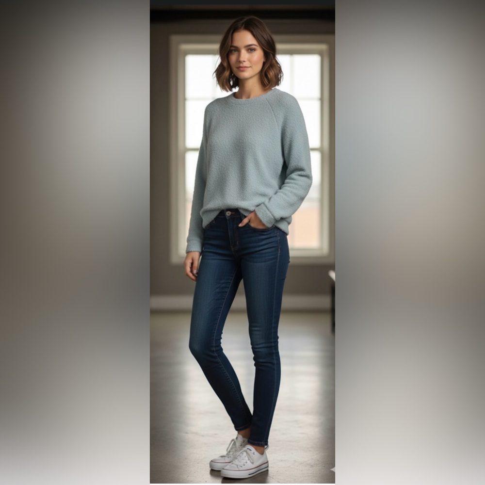 LOFT Soft Blue Crew Neck Fuzzy Sweater